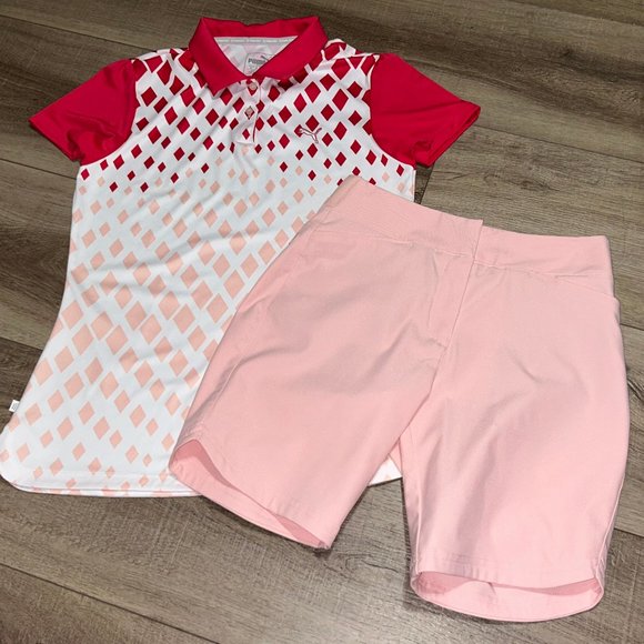 PUMA GOLF Women's Pink White Red Print Polo Shirt Size Small ~ EUC - Picture 11 of 11